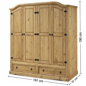 Corona 4 Door 2 Drawer Wardrobe Solid Wood Mexican Pine Wooden Bedroom