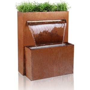 Halton Corten Steel Cascade Planter and LED Blade Water Feature Rust