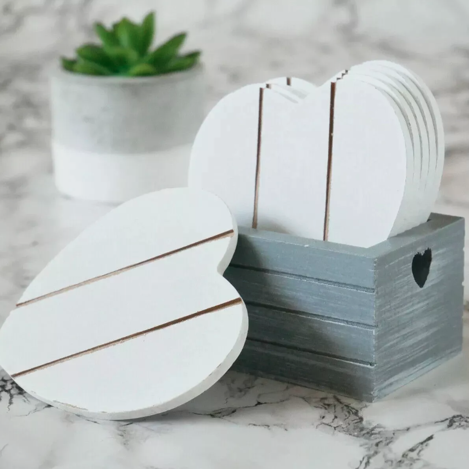 Image of Wooden Heart Coaster Set - White&hellip;