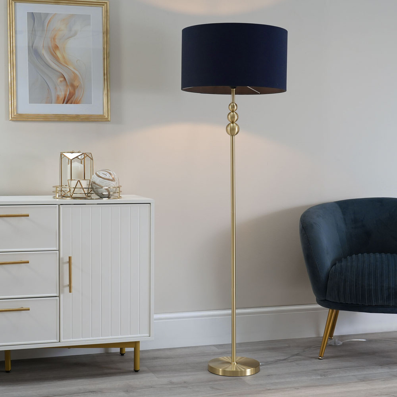 Image of Marissa Brushed Gold Floor Lamp with&hellip;