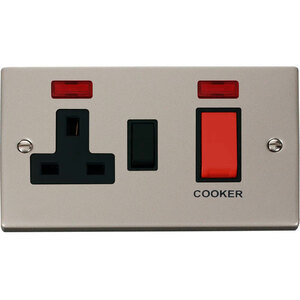 Pearl Nickel Cooker Control 45A With 13A Switched Plug Socket  2 Neons