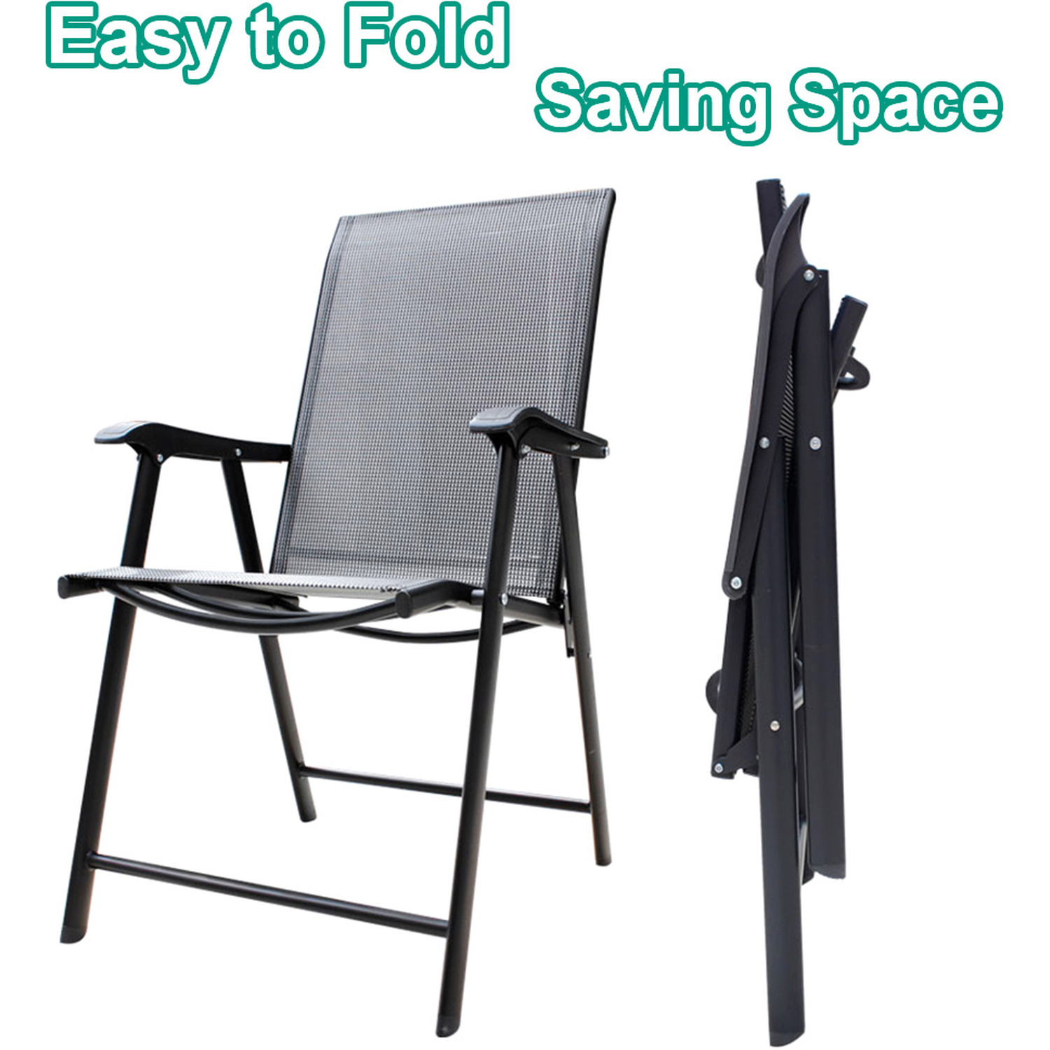 Metal Bistro Set Slatted Garden Table With 2 Foldable Chairs - Dark Grey 1 Square Table And 2 Chairs