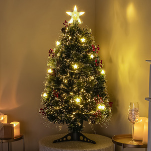 3ft Green Fibre Optic Xmas Tree with Warm White Lights,Stars and Berries