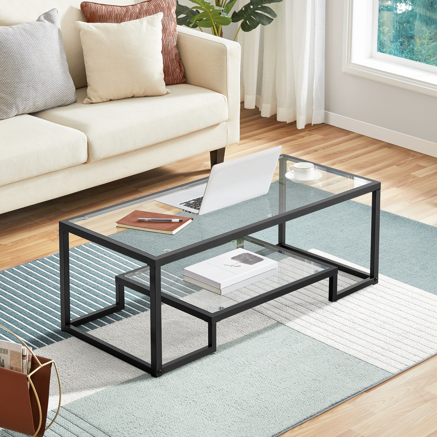 Yaheetech Tempered Glass Coffee Table - Black