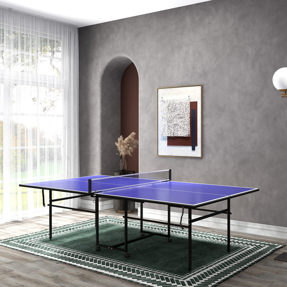 SPORTNOW 9FT Folding Table Tennis Table with 4 Wheels