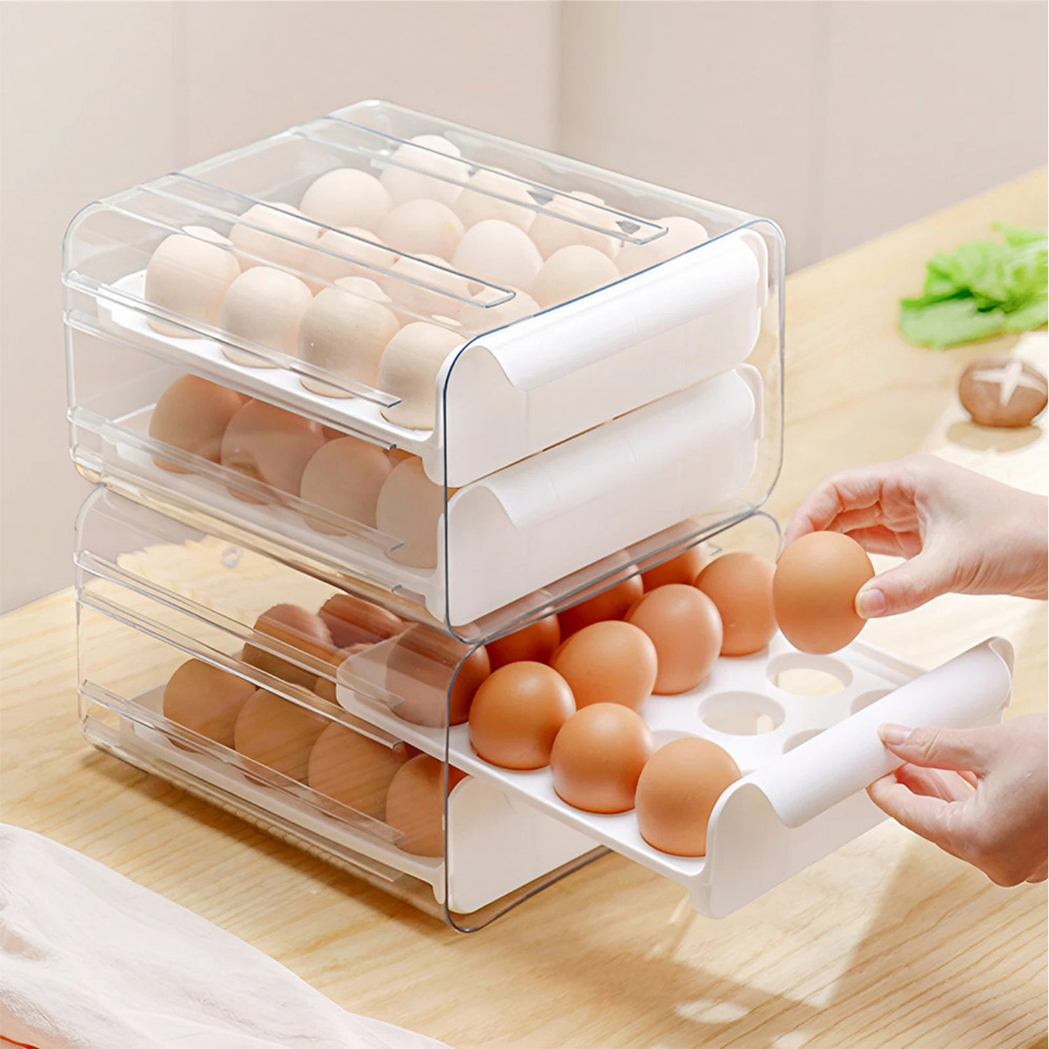Lifeideas 2-Tier Transparent Egg Storage Drawer Box - Transparent+White
