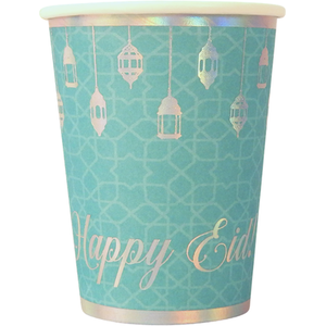 Happy Eid Party Cups Teal Iridescent