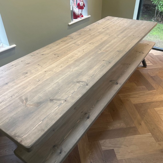 Rustic Handmade Dining Table plus Bench - Grey Wash
