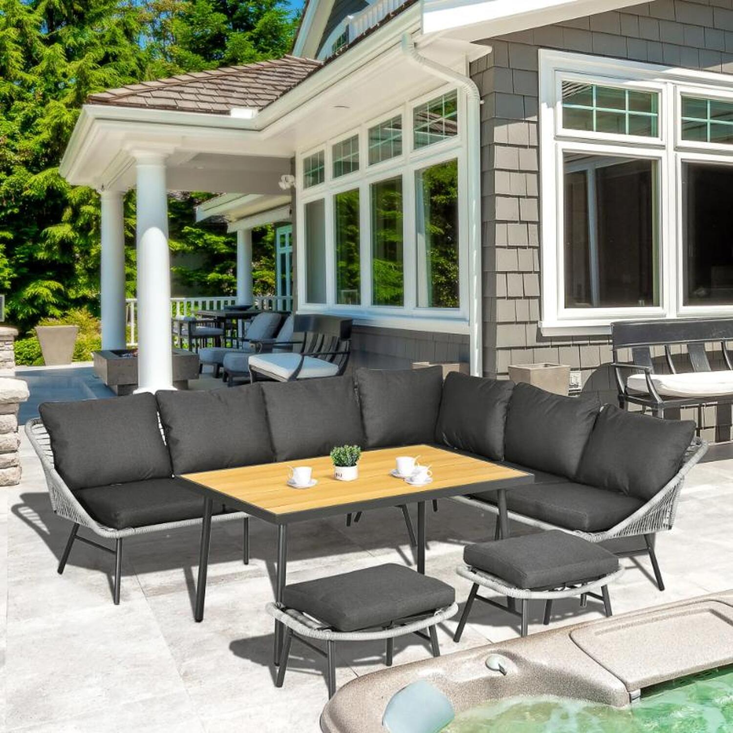 Viola 6 Seater Outdoor Rattan Garden Furniture Sets With Sofa - Grey