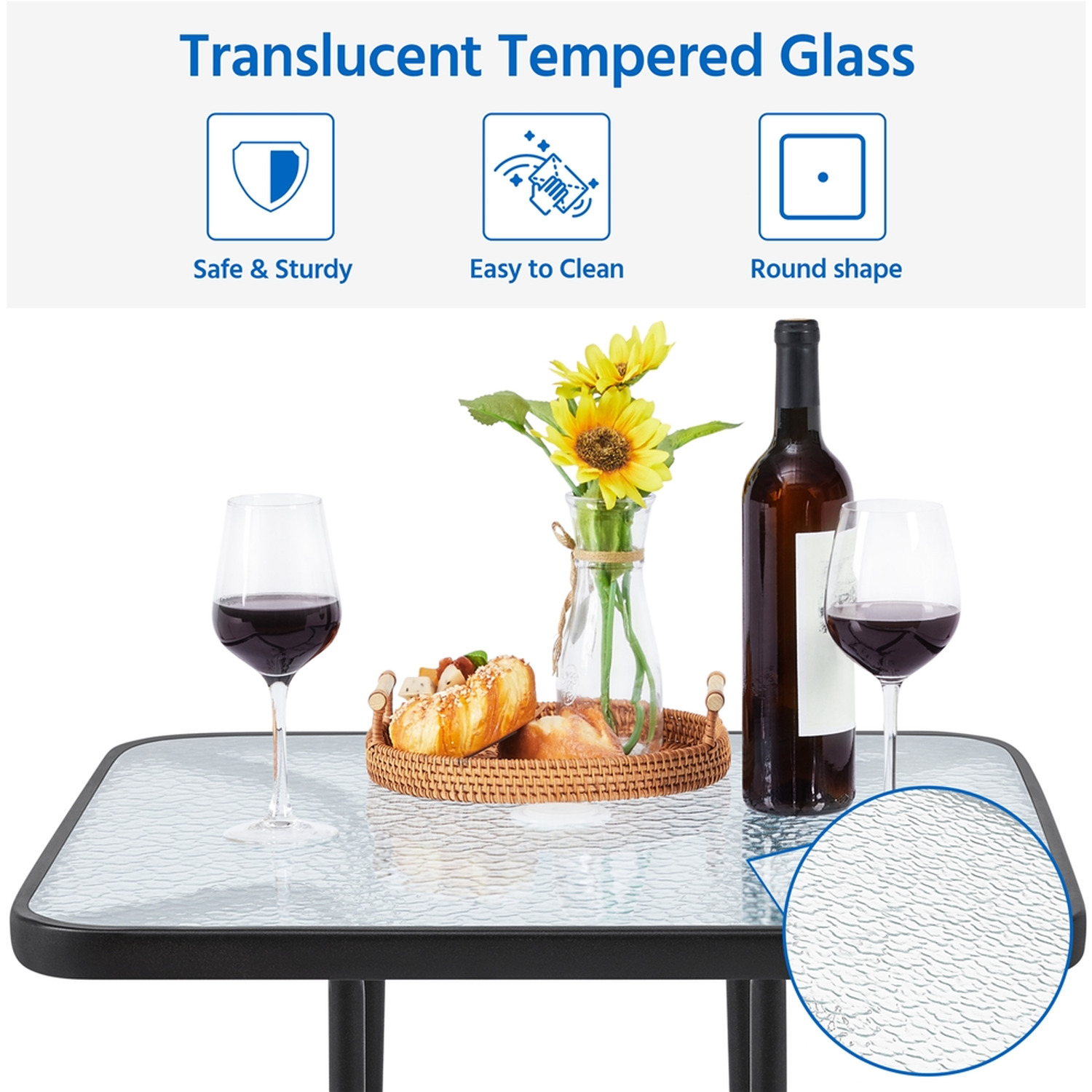 Square Bistro Table Tempered Glass Top - White