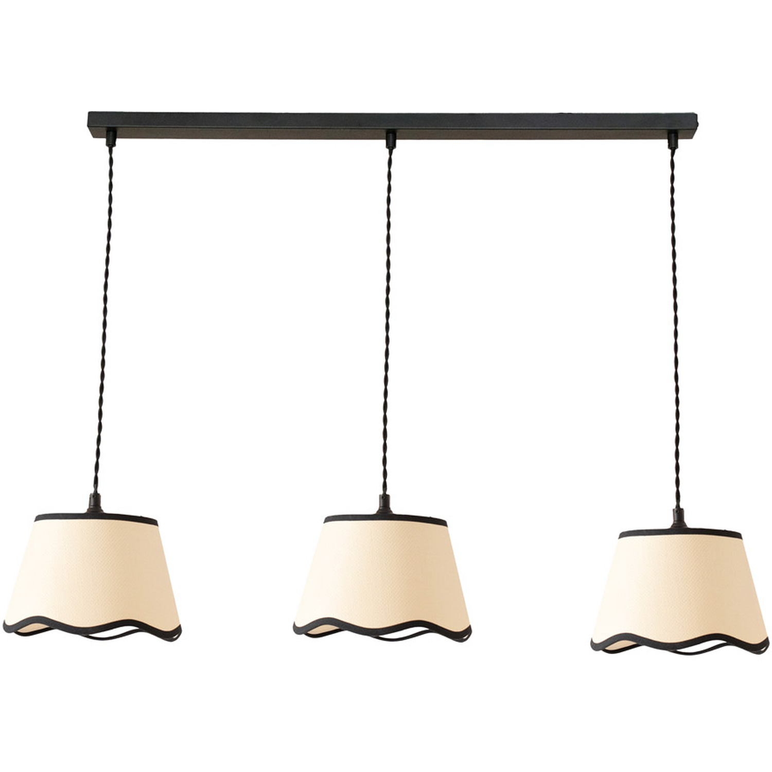 Dutton Scallop 3 Drop Bar Ceiling Pendant Light With Led Bulbs - Black