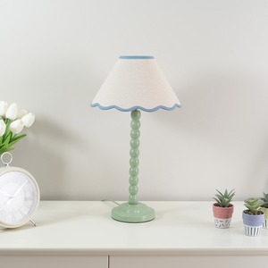 Bobbins Sage Green Table Lamp with Tapered Natural Linen Scallop Shade with Bulb