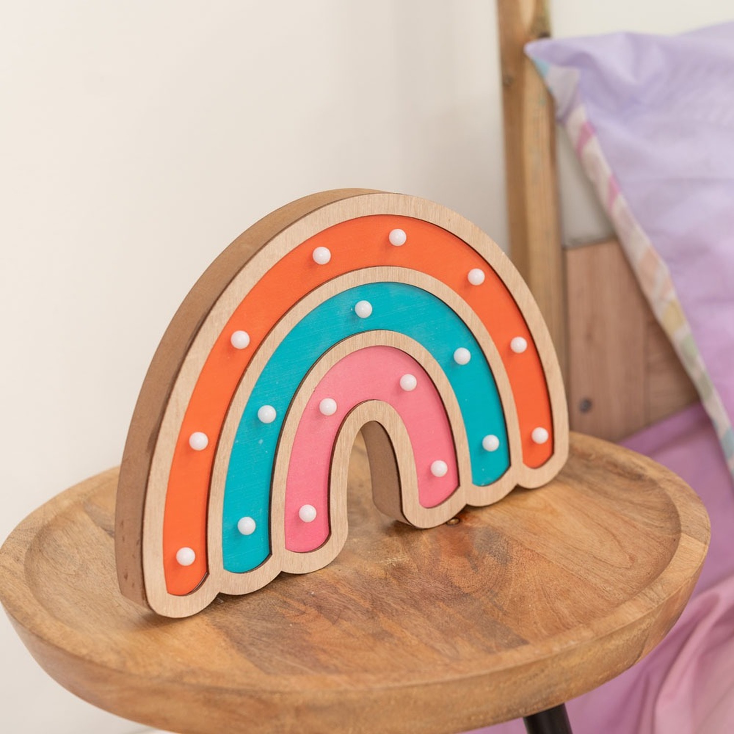 Image of Wooden LED Table Lamp - Pink