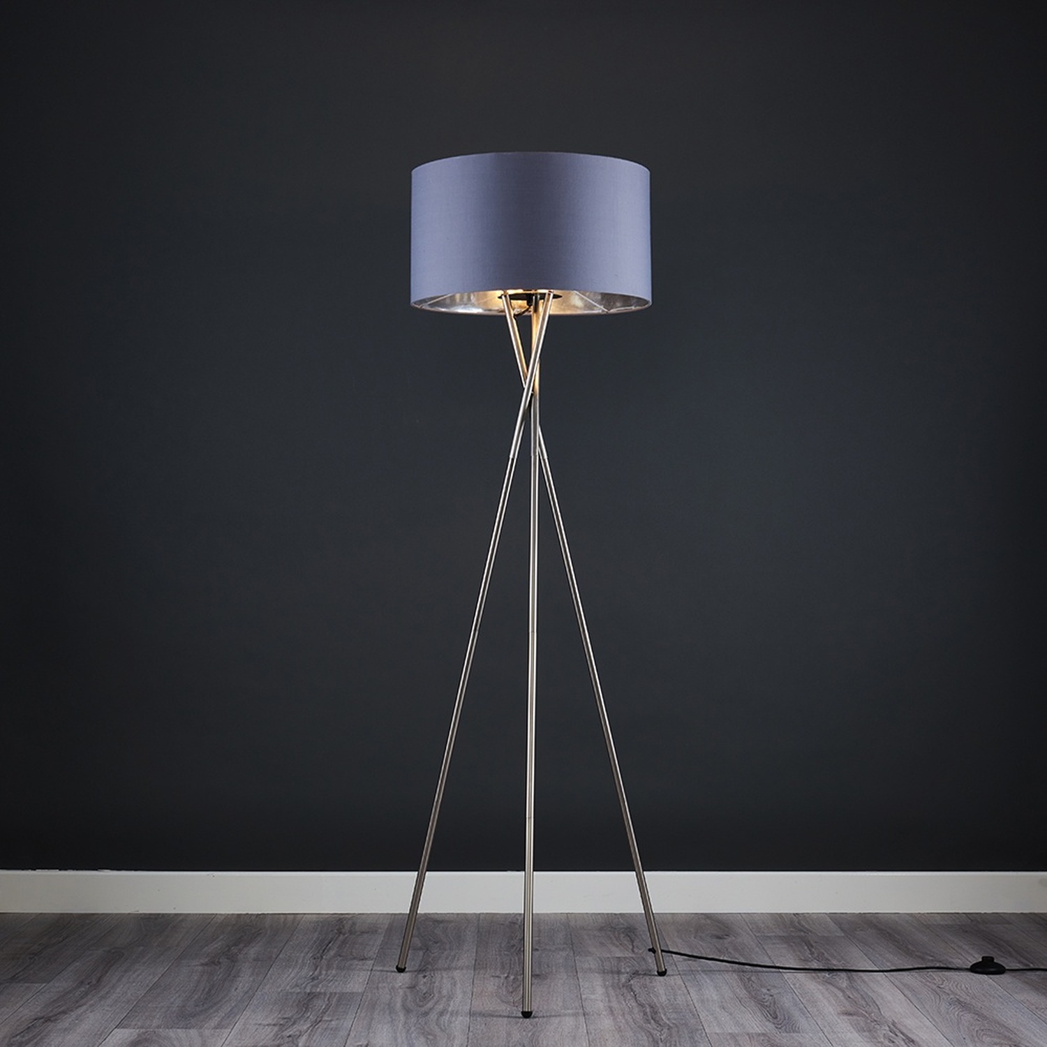 Image of Camden Brushed Chrome Tripod Floor Lamp&hellip;