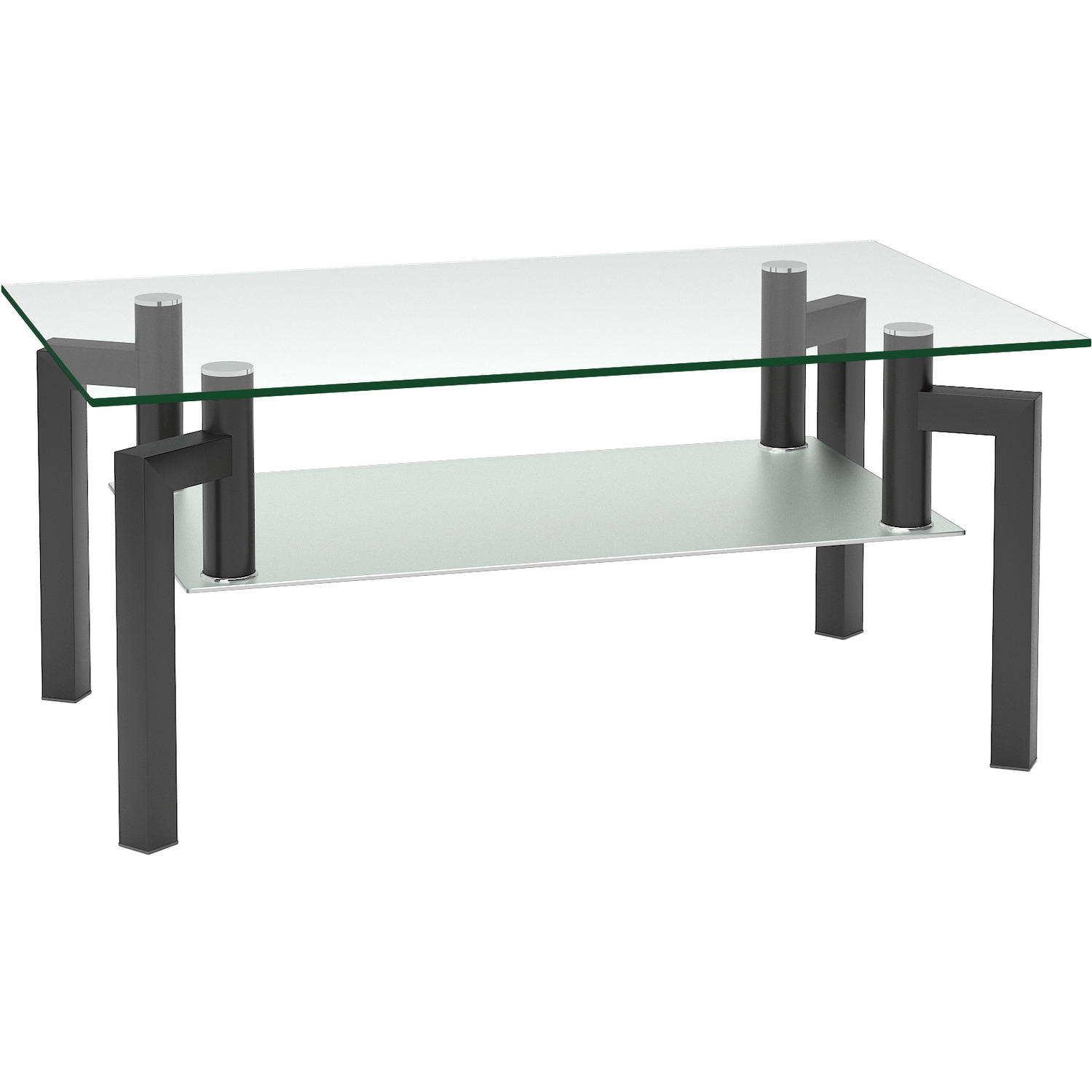 Tempered Glass Coffee Table Modern Side Tables With Shelf - Black