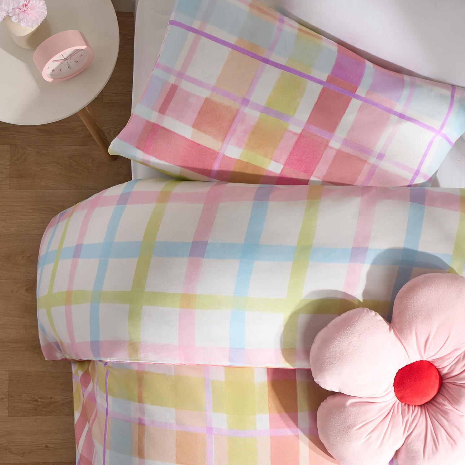 Gingham Check Duvet Cover Set - Blush Pink Double