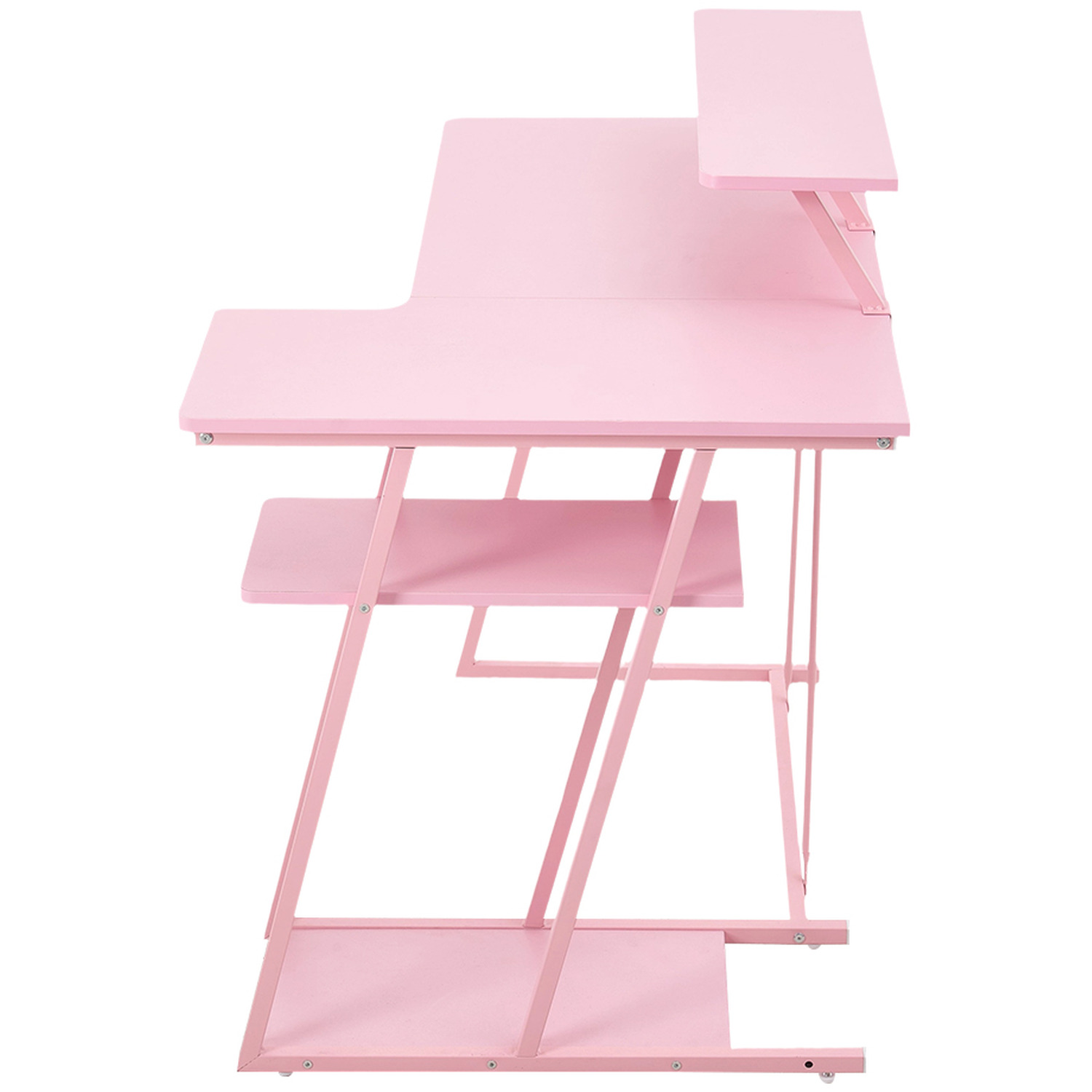L-shaped Gaming Desk With Monitor Stand And Headphone Hook - Pink