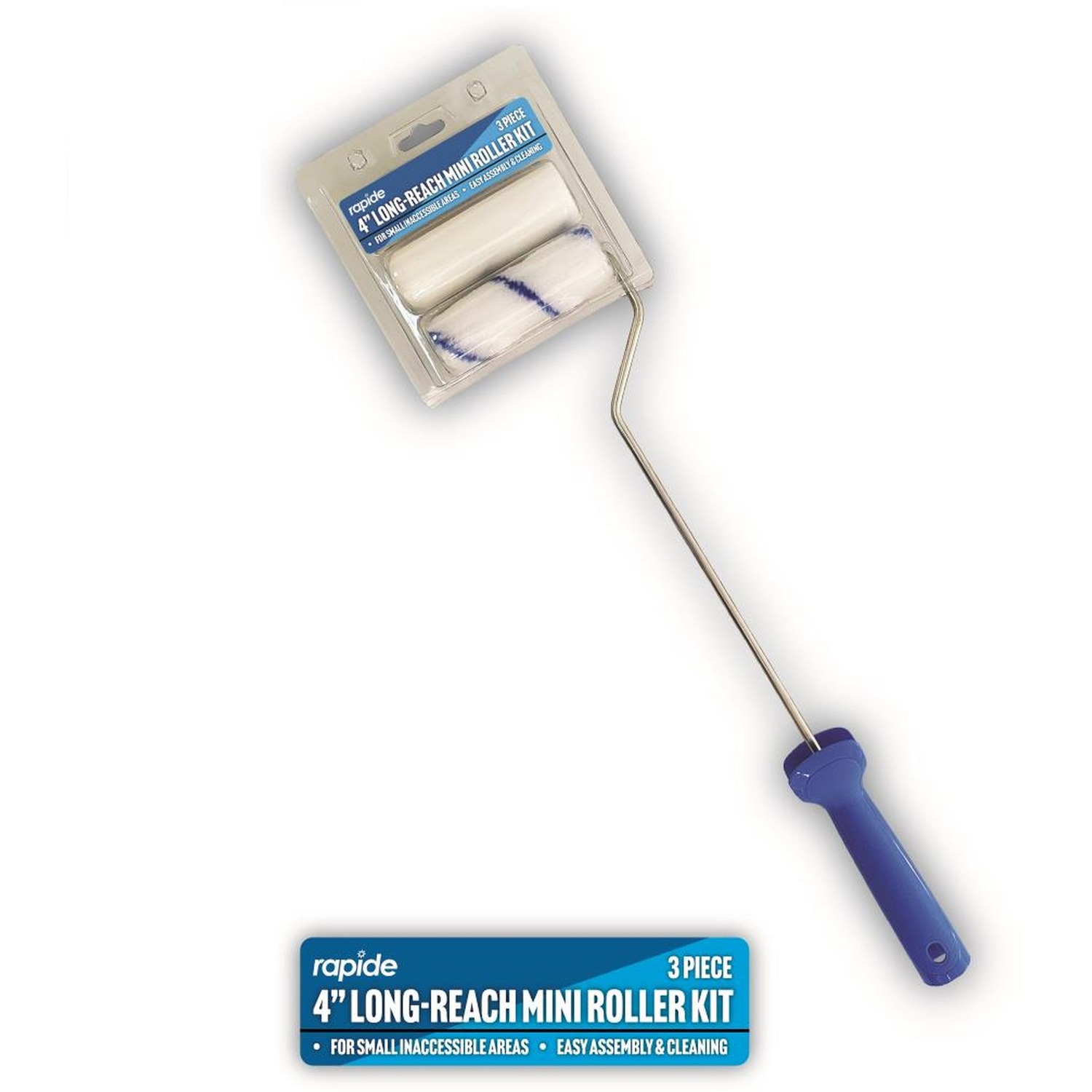Long Handle Mini Paint Roller Set 4 Inch Long Reach Foam Fabric Roller