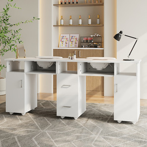 Double Manicure Table with Wheels,Dust Collectors and Drawers