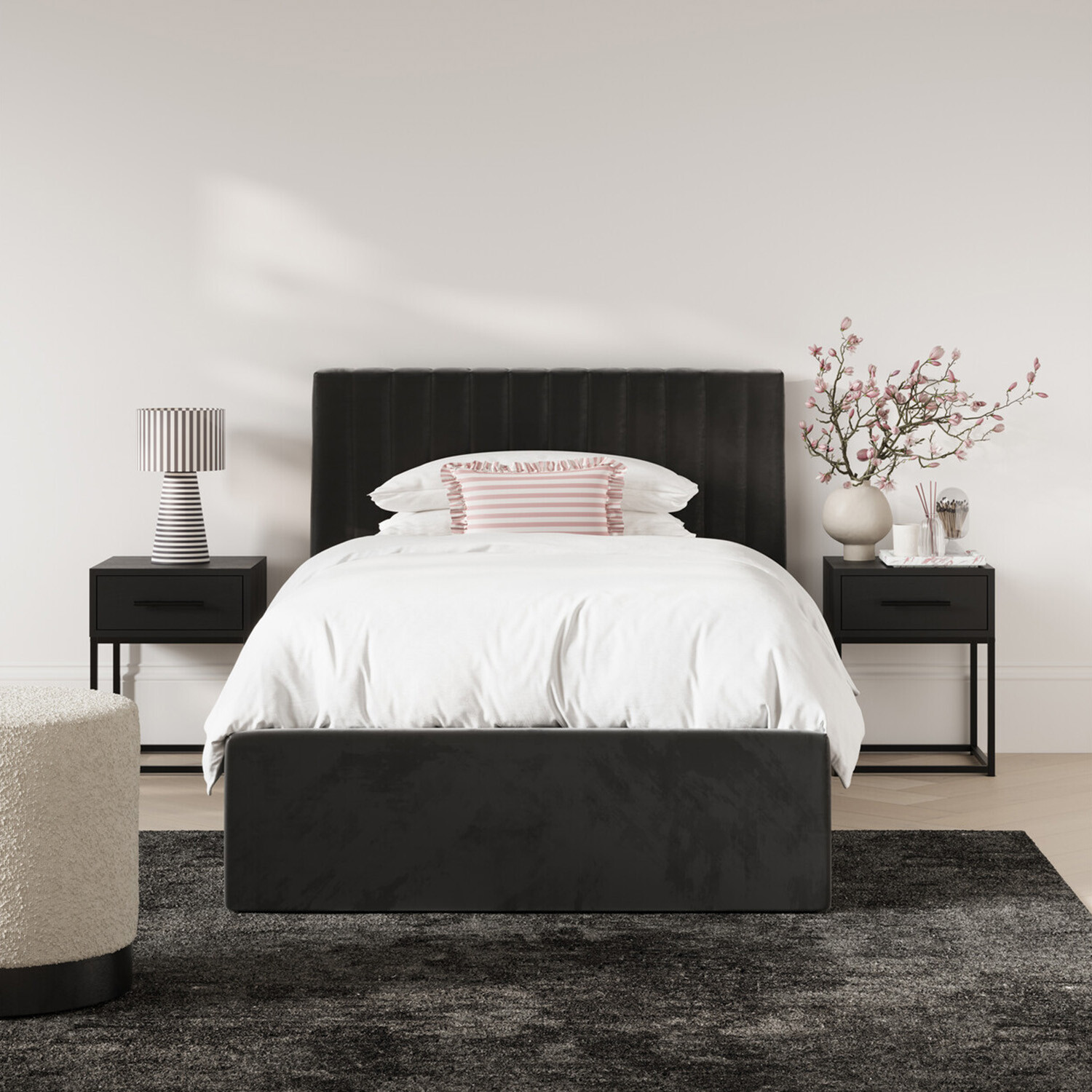 Berlin Upholstered Ottoman Bed - Black / Single