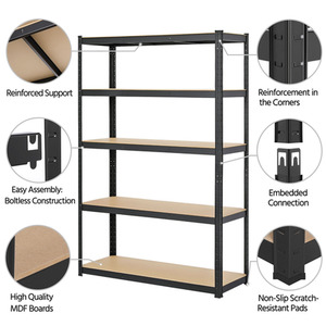 Black / Steel, MDF Yaheetech 5-Tier Metal Storage Shelf Display Rack shot 9914331