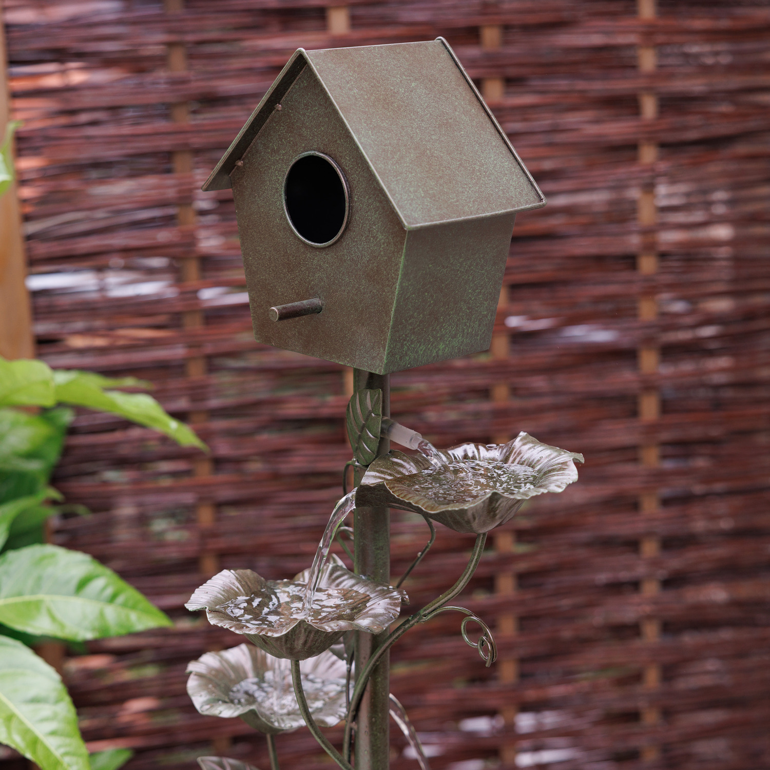 Enchanted Zinc Bird Box Cascading Water Feature with LED Lights 130cm