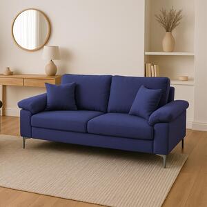 Modern Blue Sofa 2  1 Seater Set Fabric with Chrome Feet - Comfortable Couch wit