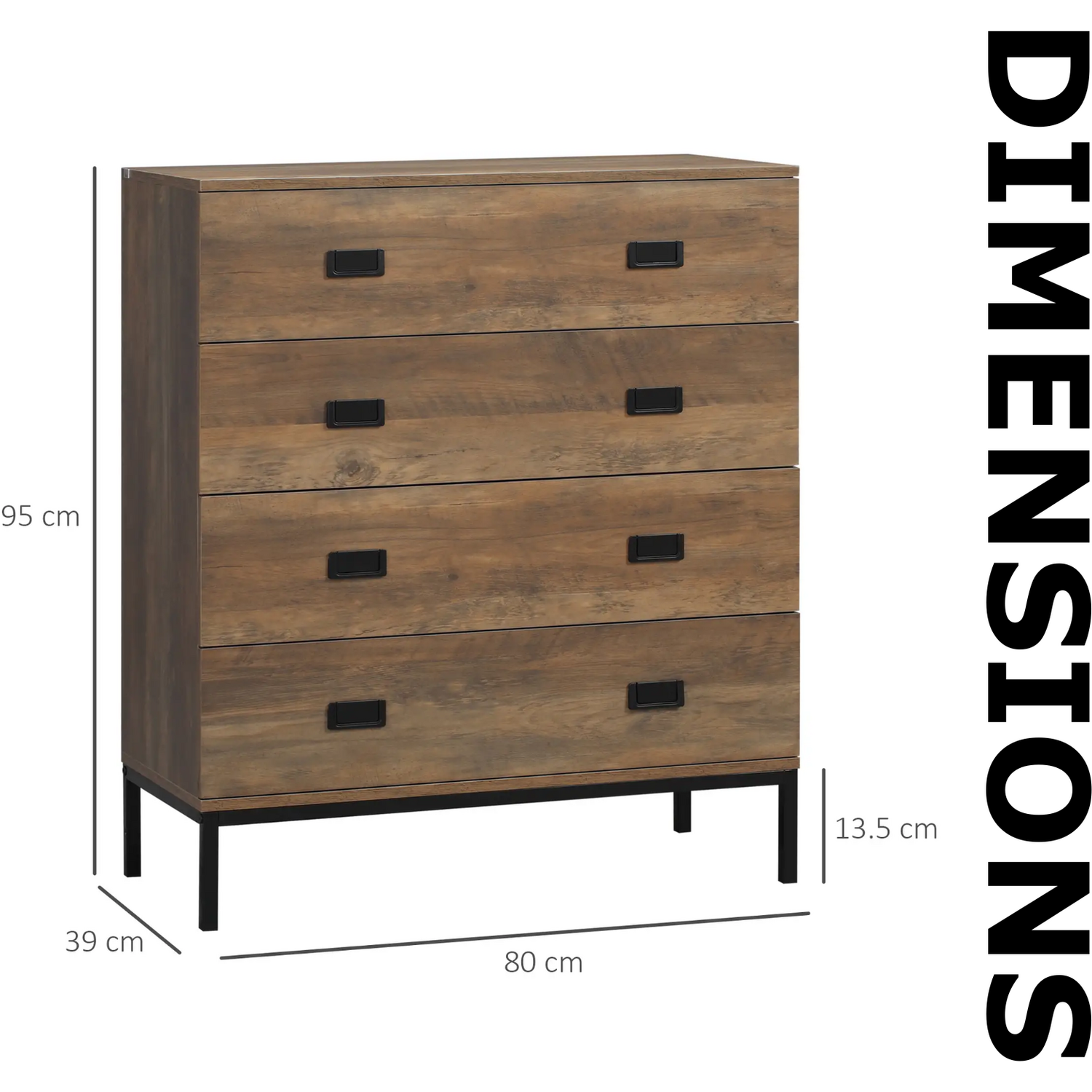 Wide 4 Drawers Storage Unit - Brown