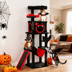 PawHut 152cm Gothic Cat Tree with Coffin Bed for Large Cats Halloween