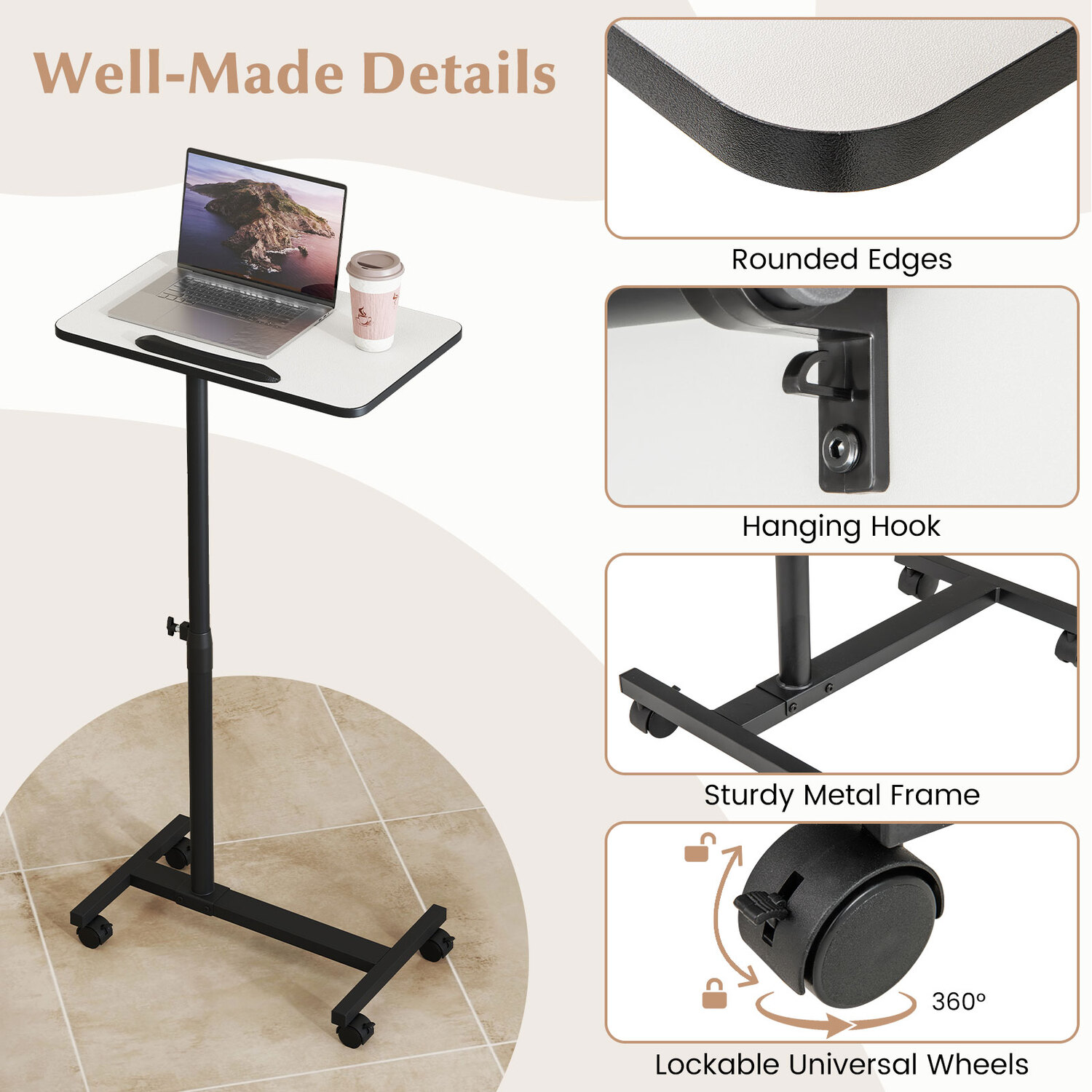 Tilting Bedside Table - Grey
