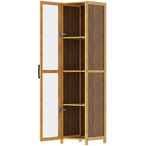 Brown & Wood & Translucent / 130cm Narrow Bookcase Storage Unit with Acrylic Doors shot 11446145