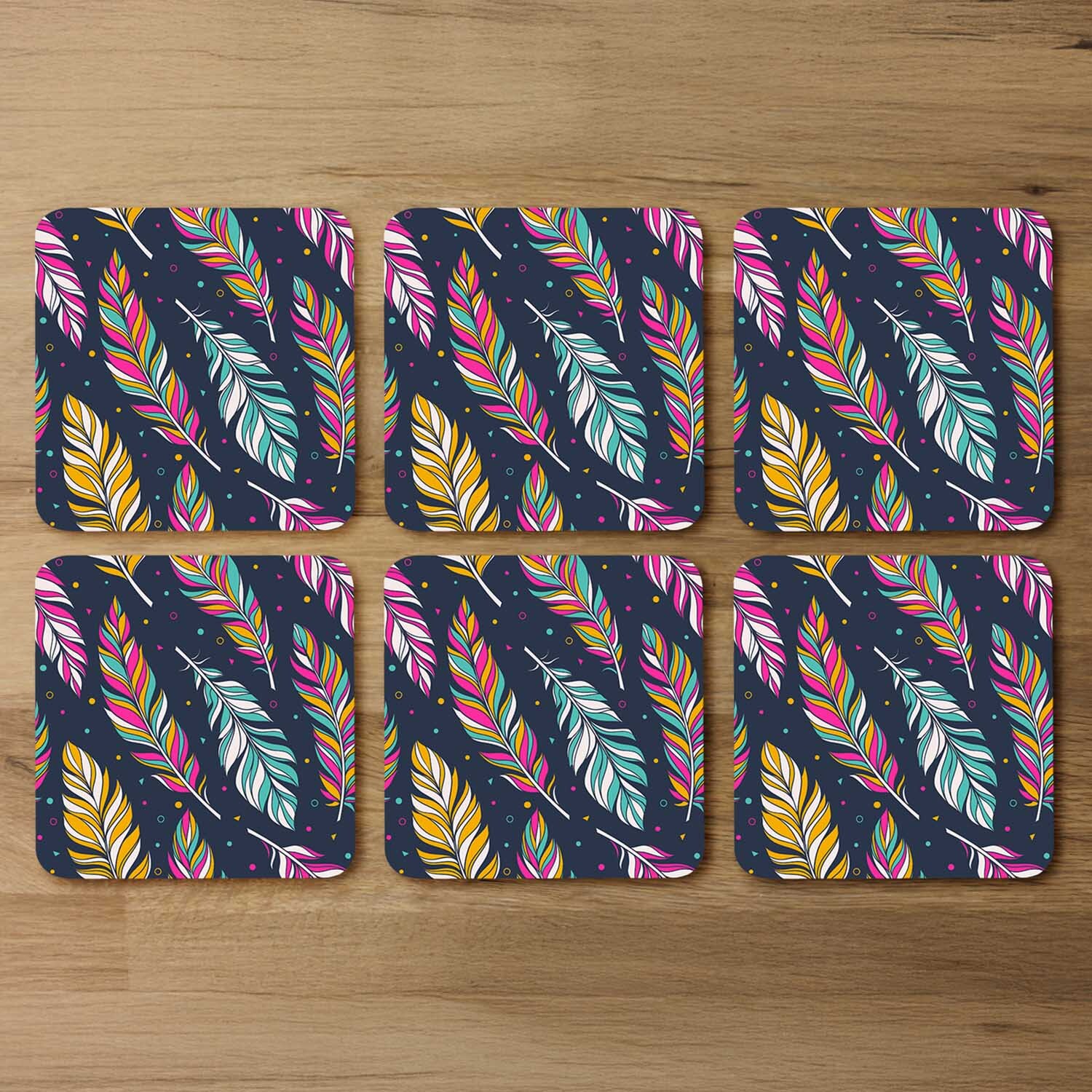 Retro Color Feathers Coaster - Purple