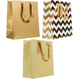 Pack of 3 Gold Glimmer Medium Gift Bags