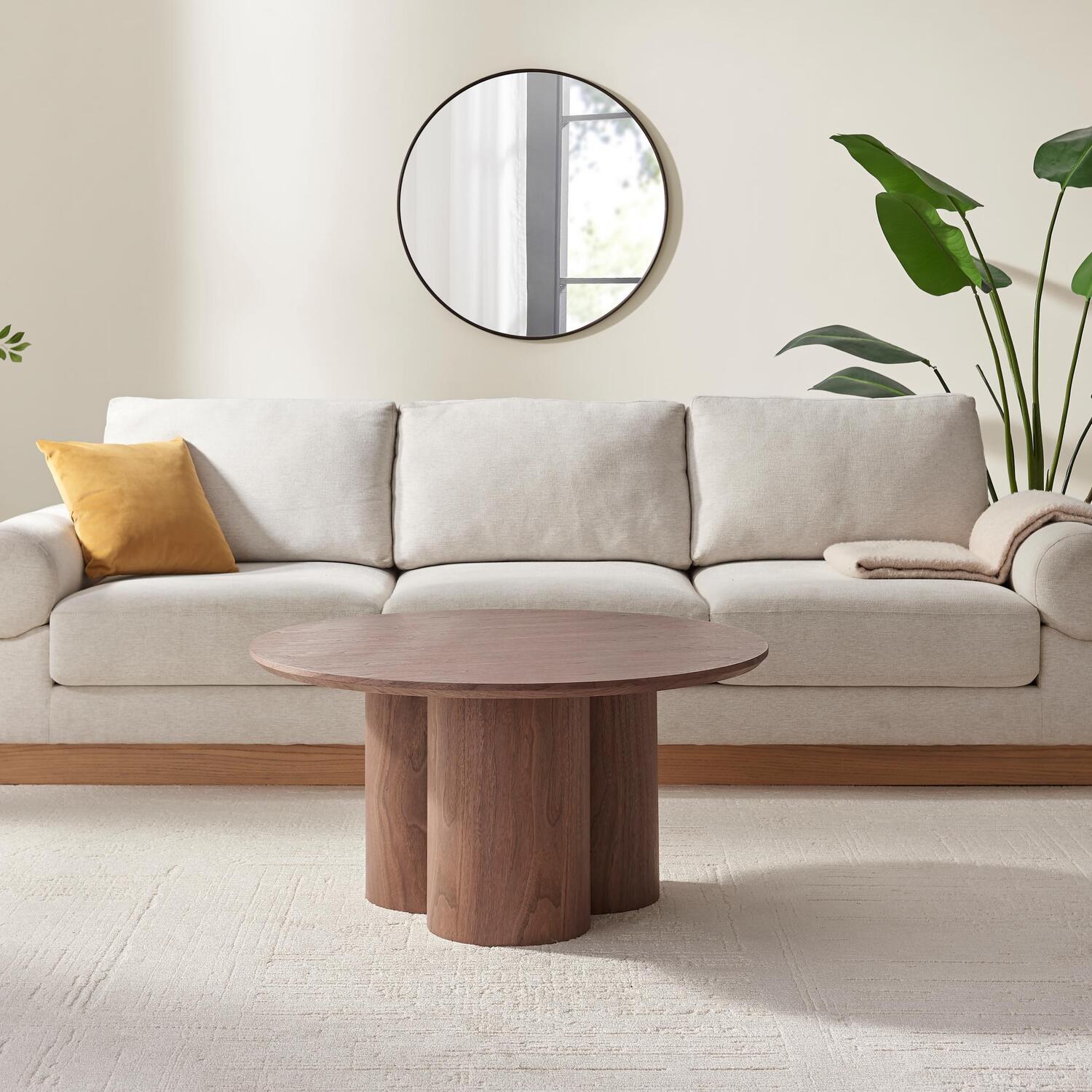 Sutton Round Walnut Veneer Wood Coffee Table - Brown
