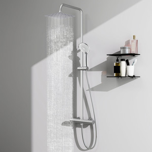 Thermostatic Mixer Shower Set with Twin Head and Adjustable Height Slide Rail