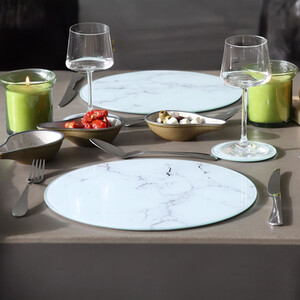 Round Glass Chopping Board - 30cm - Marble Effect