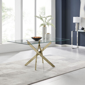Leonardo Glass and Gold Leg Modern 6 Seat Dining Table