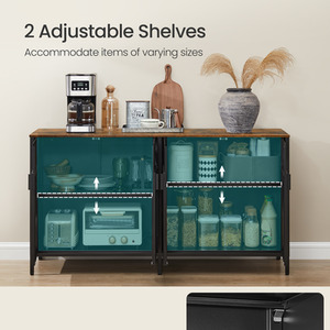 Storage Cabinet, Metal Cabinet with 4 Doors,Brown and Black