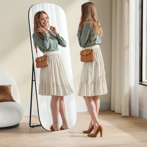 Ink Black Full Length Mirror, 160 x 50 cm, Rounded Rectangle Full Body Floor  shot 12376894