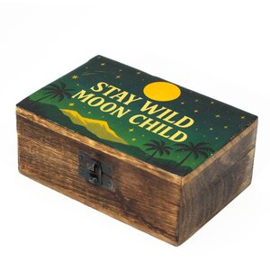 Stay Wild Moon Child Enamelled Mango Wood Box Handmade Storage