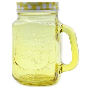 Funky Mason Jar with Lid Iced Cold Drink Glass, Yellow