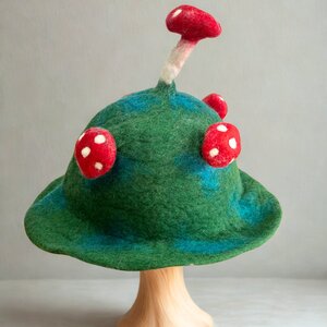 Moss Mountain Green Felted Mushroom Hat - Whimsical, Soft  Durable