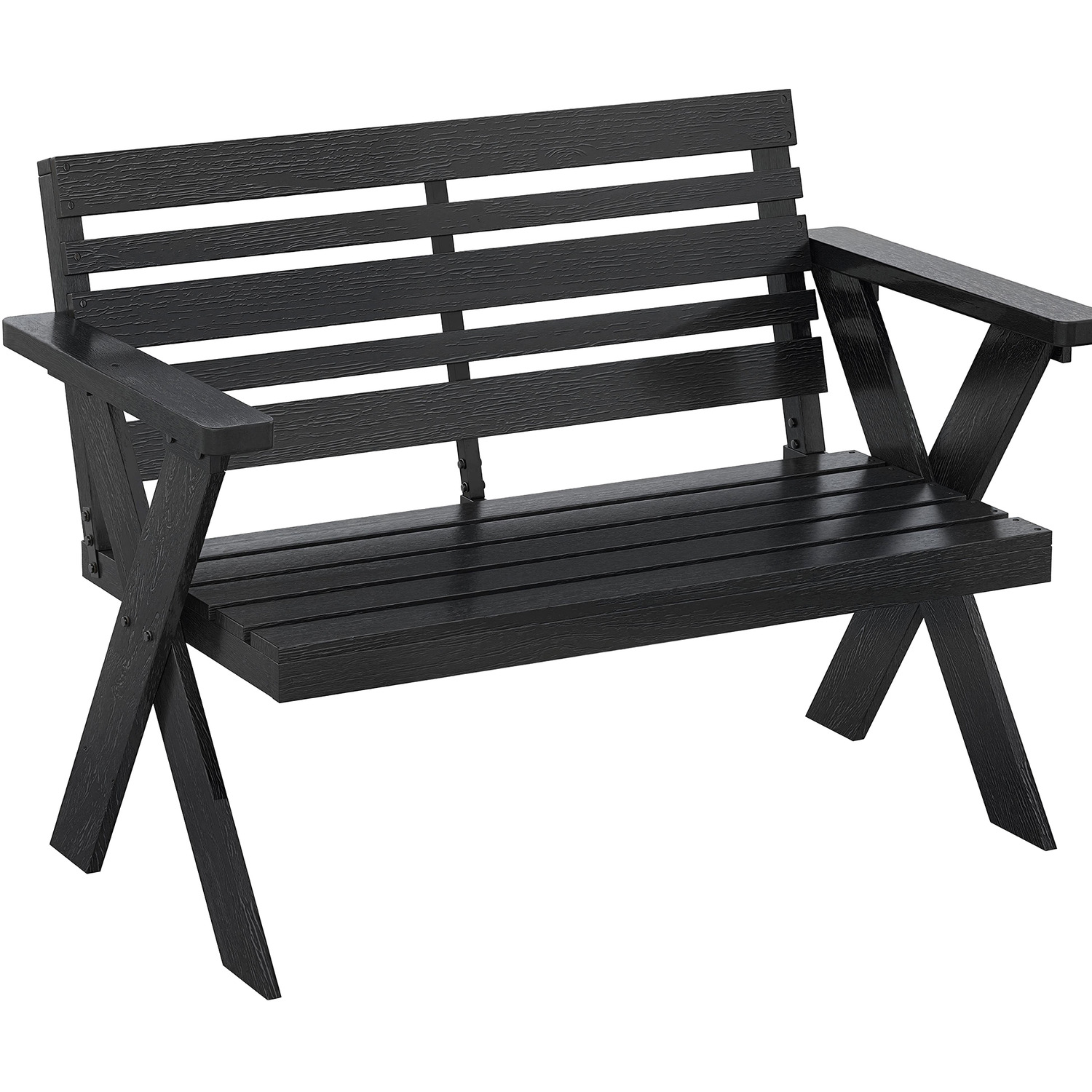Outsunny 2 Seater Wood Garden Bench Slatted Patio Bench With Armrest - Black