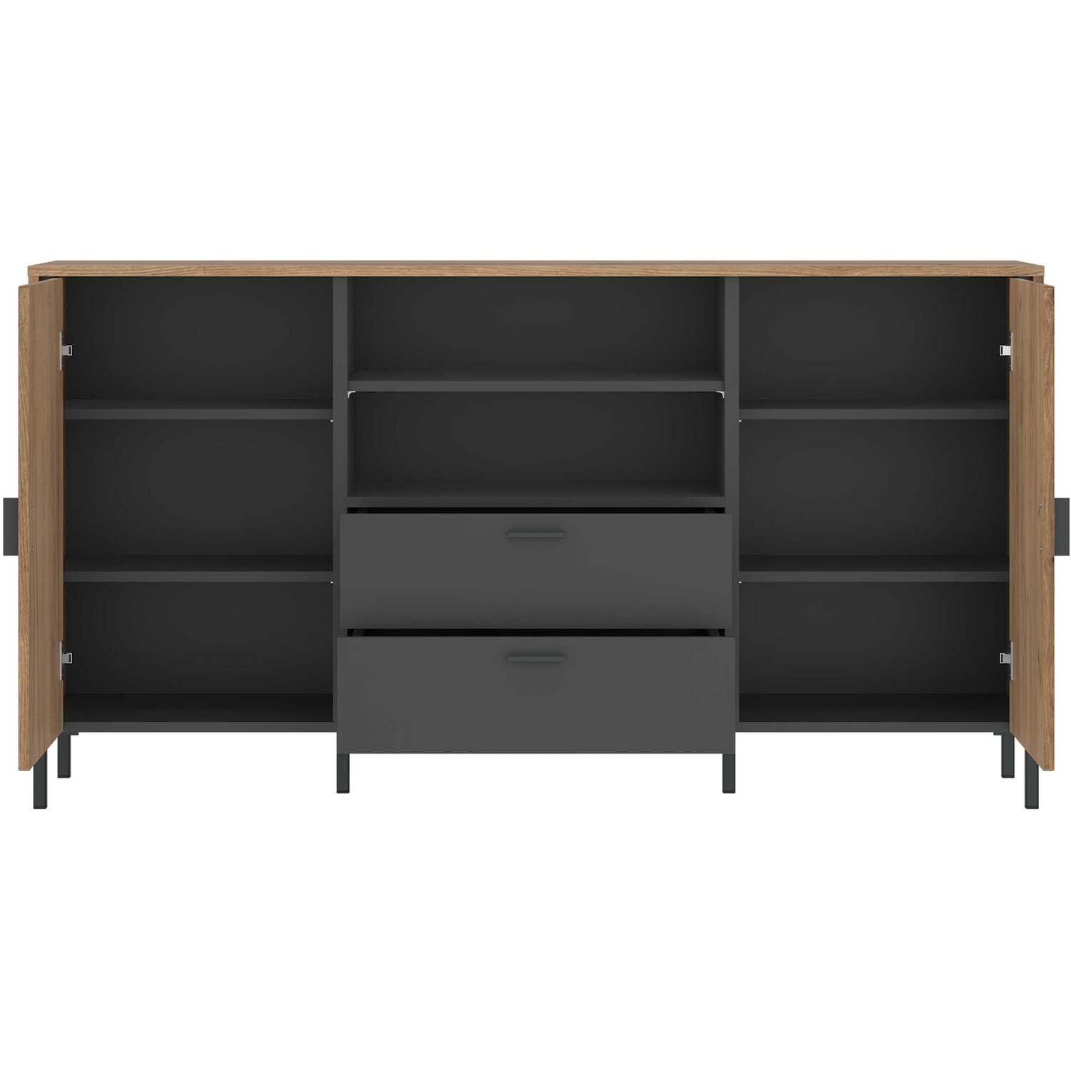 Nightbloom Wide Sideboard in Grey Oak-Effect, 2 Door 2 Drawer - Grey