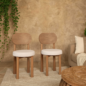 New Mexico Mango Wood Dining Chairs Set of 2 with Bouclé Seats