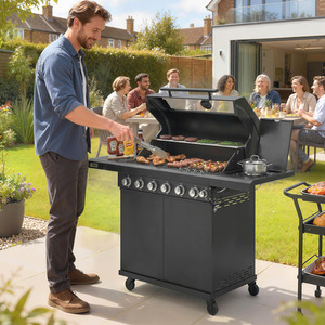 Outsunny 6 plus 1 Burner Gas BBQ Grill Barbecue Trolley with Wheels