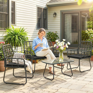 Outsunny Rattan Garden Furniture Set, Four Piece Outdoor Patio Furniture