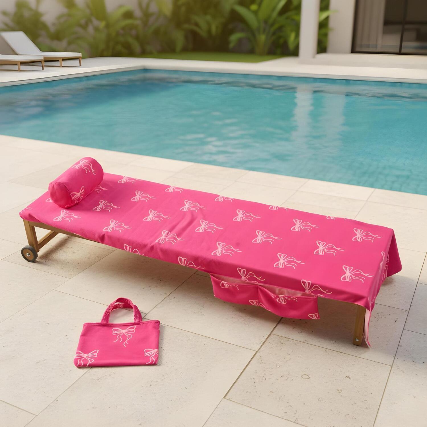 OHS Bows Print Beach Bolster Neck Back Support Pillow in Bright Pink