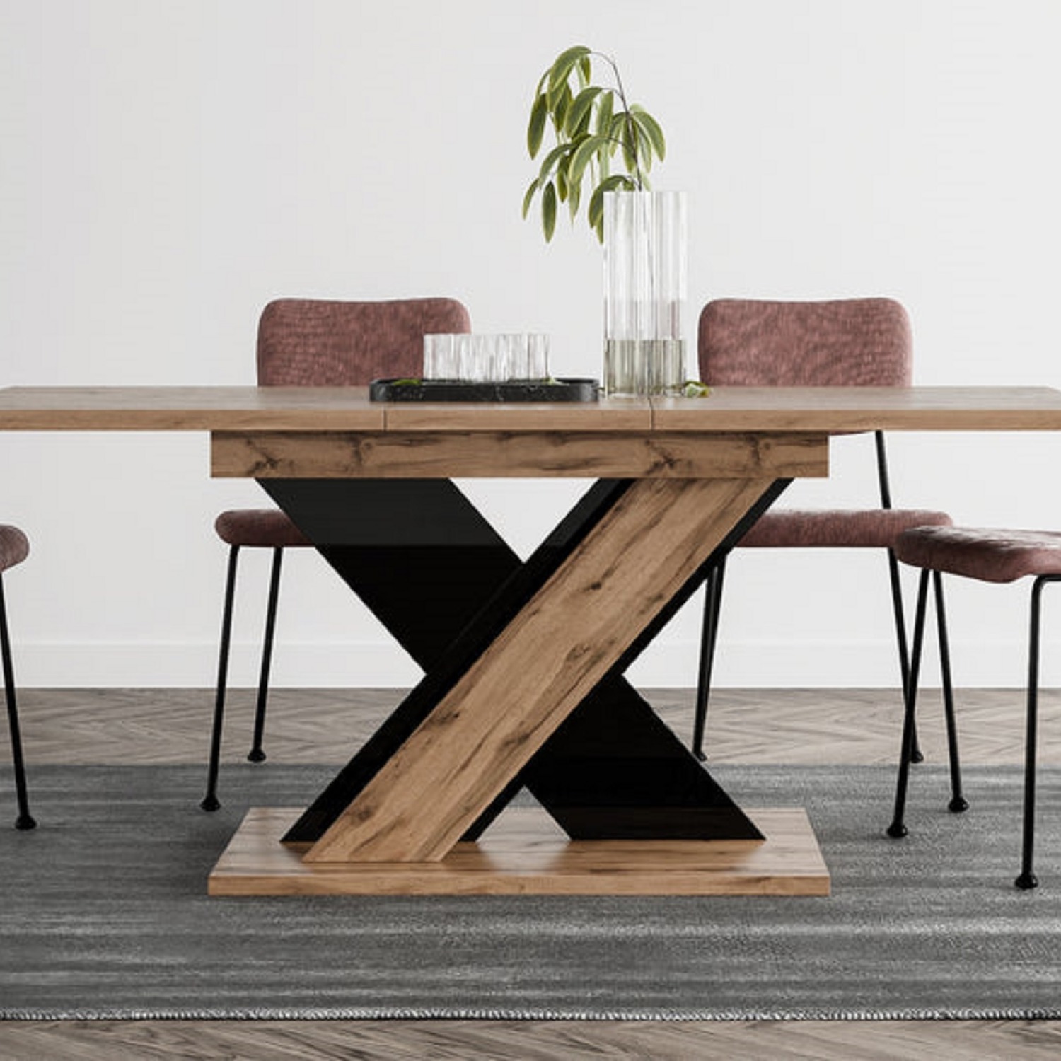 Toxx Extending Dining Table 120-160 Cm - Wotan Oak Black Gloss