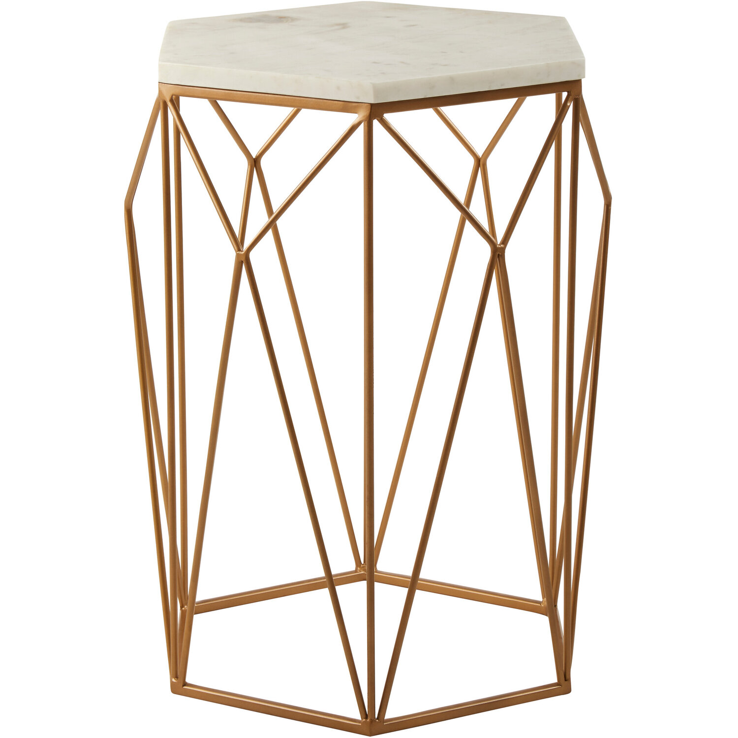 Shalimar Marble top Side Table With Geometric Base - White